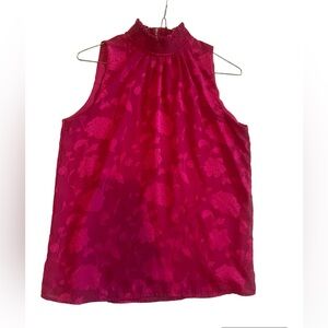 Small high neck Loft red sleeveless floral blouse